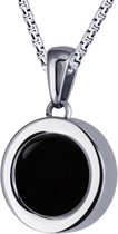 Quiges 12mm Mini Munt Hanger Zilverkleurig RVS Glans met Agaat Zwart Munt en Bolletjes Ketting 42-46cm
