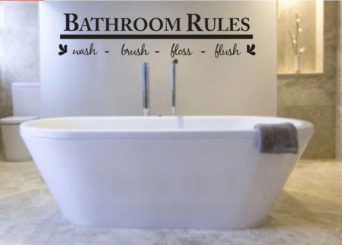 Muursticker Bathroom Rules Decoratie badkamer / 13x58cm |
