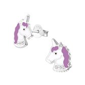 Eenhoorn kinderoorbellen  in paars - wit met steentjes