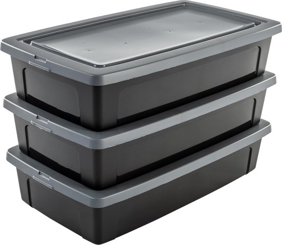 Pelmel Cadeau Laster IRIS Modular Clear Box Opbergbox plat - 30 l - Kunststof - Zwart/Grijs - 3  stuks | bol.com