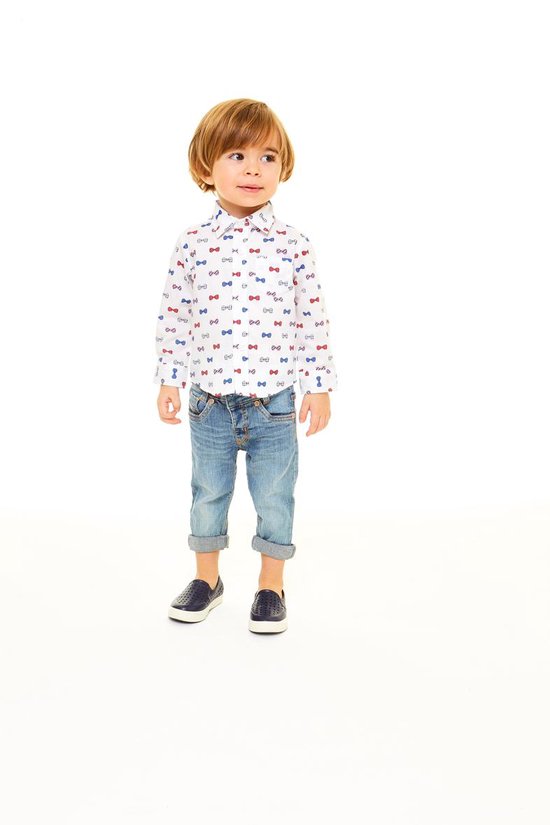 IDO Jongens Blouse wit beige blauw Maat 80 bol