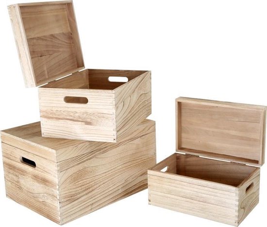 Mark Afgeschaft uitblinken Houten Kist Naturel Met Deksel 3-delig - 31x24 Cm - Bruin | bol.com