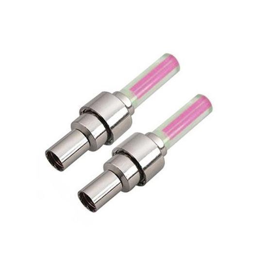 Fiets ventiel LED lampjes roze 2 stuks - Merkloos