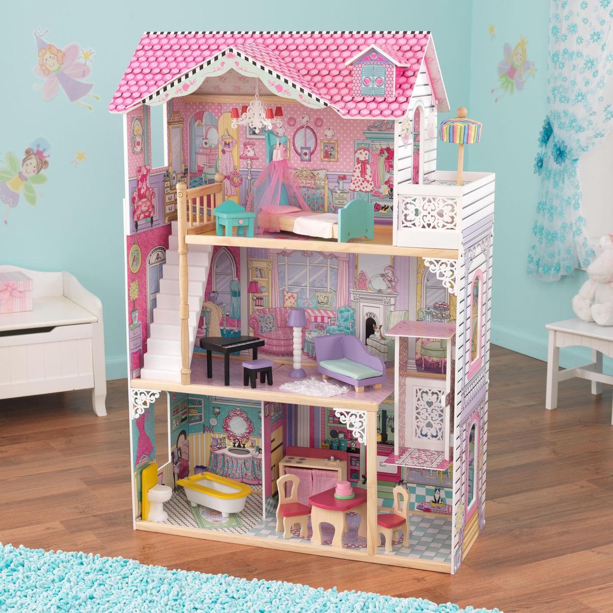 KidKraft Annabelle Poppenhuis – Groot Poppenhuis – Poppenhuis van Hout – 3 Verdiepingen, 5 Kamers & Lift – Inclusief 17 Accessoires – Voor 30 cm Barbies en Soortgelijke Poppen – Vanaf 3 jaar — afbeelding 14