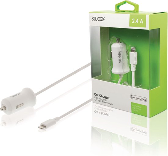 Autolader 2.4 A - Apple connector - iPhone - wit | bol.com
