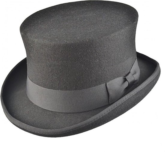 Hoge Hoed Darcy, zwart, maat XXL, hoge hoed van zwart wolvilt, gentleman hoed