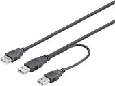 USB 2.0 Hi-Speed Dual-Power cable 0.3 m, black - USB 2.0 male (type A) + USB 2.0 male (type A) > USB 2.0 female (type A)
