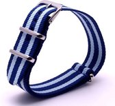 Premium Dark Blue Light Blue - Nato strap 20mm - Stripe - Horlogeband Donker Blauw Licht Blauw