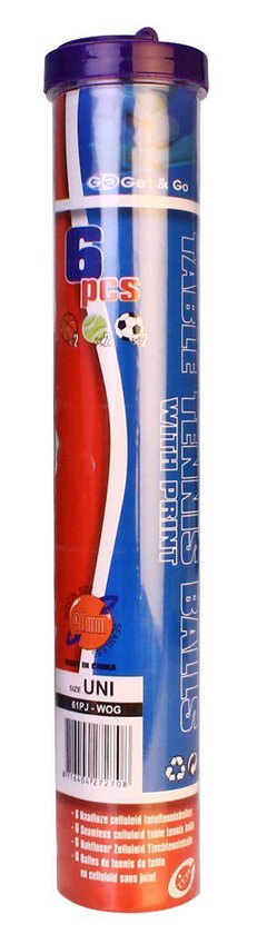 Balles de tennis de table Get & Go avec impression en tube - 6 pièces - Wit/ Oranje/ Jaune