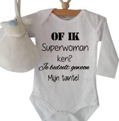 Baby rompertje met tekst opdruk Of ik superwoman ken? Je bedoelt gewoon mijn tante | lange mouw | wit | maat 50/56 cadeau