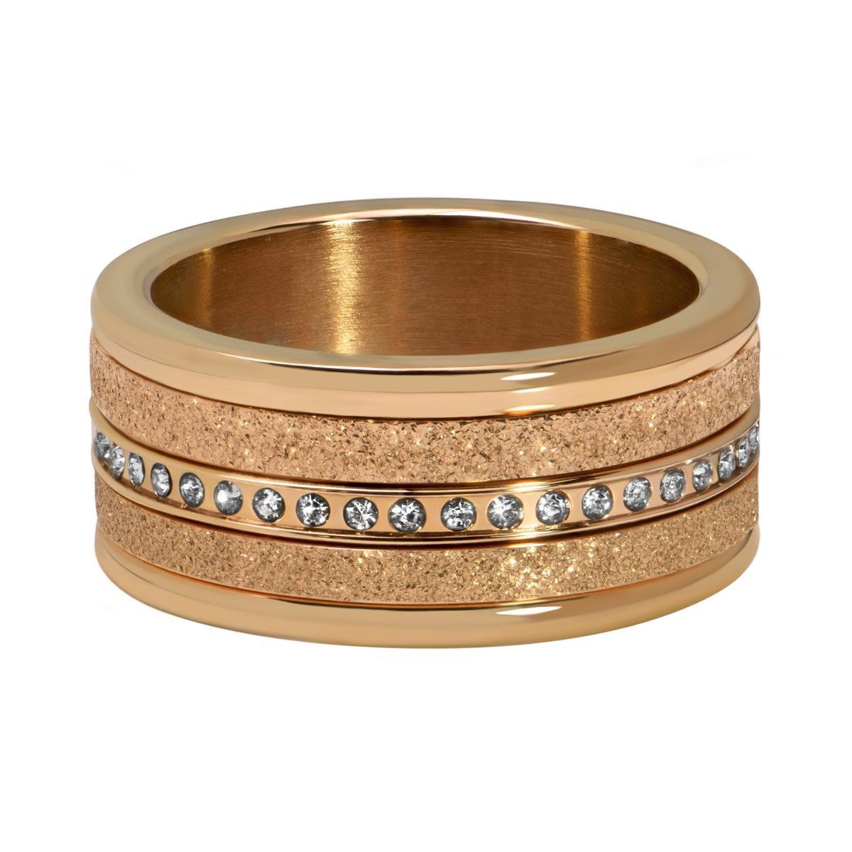 Quiges Dames Stapelring Set RVS Zirkonia Rosé Verguld - Maat 17 - Hoogte 6mm - SRS013R17