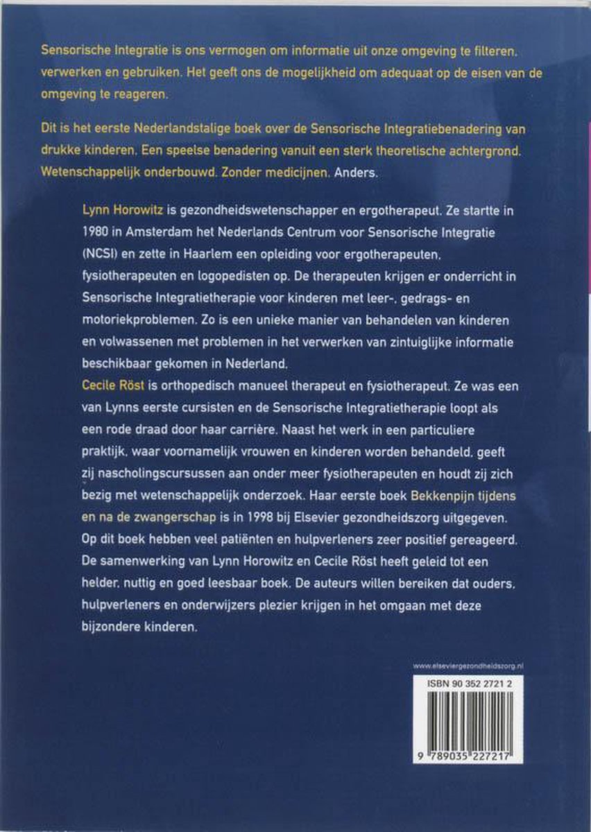 Boek kaft met tekst over sensorische integratie therapie voor kinderen en volwassenen.