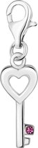 Quiges - 925 Zilver Charm Bedel Hanger Hart Sleutel met Roze Zirconia - HC265