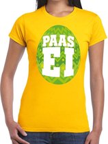 Geel Paas t-shirt met groen paasei - Pasen shirt voor dames - Pasen kleding XL