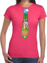 Paashaas stropdas vrolijk Pasen t-shirt roze voor dames S