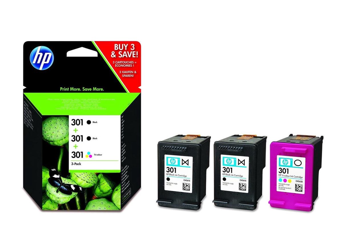 bedreiging saai Toezicht houden HP 301 - Inktcartridge / Zwart / Kleur / 3-Pack | bol.com
