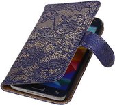 Lace Bookstyle Wallet Case Hoesjes Geschikt voor Samsung Galaxy Core II G355H Blauw