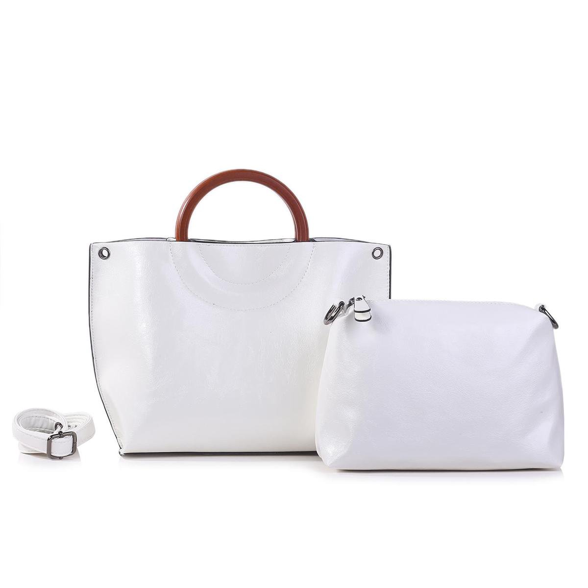 Trendy Handtas Ines Delaure - bag in bag - 2 handtassen - wit