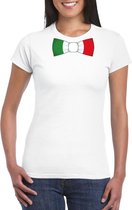 Wit t-shirt met Italiaanse vlag strikje dames - Italie supporter S