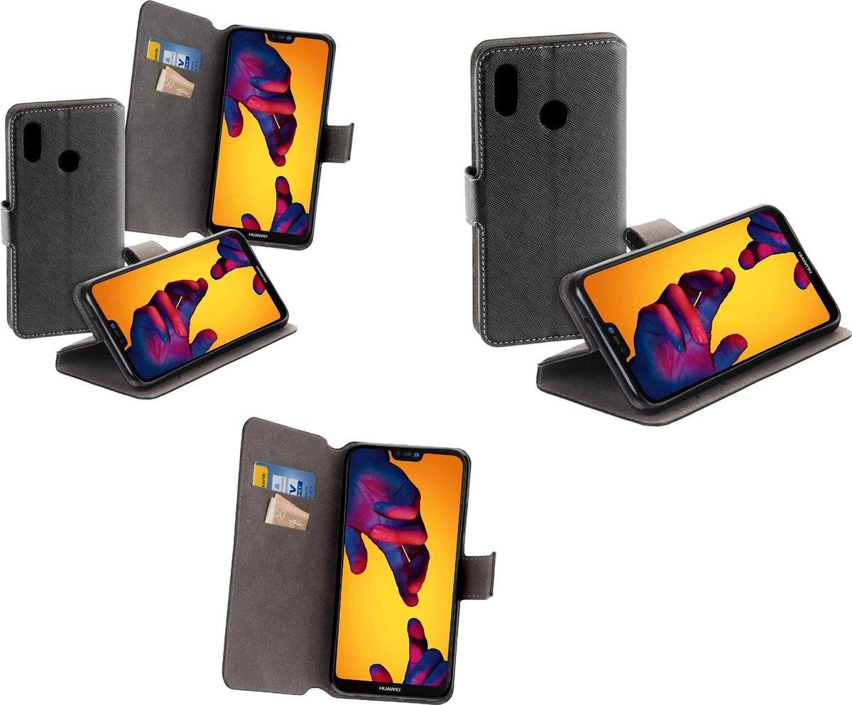 Luxe Bookstyle Y Wallet Case Zwart Hoesje Geschikt voor Huawei P20 Lite