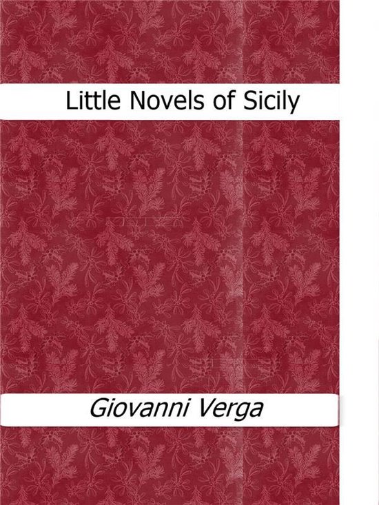 Boek "Little Novels of Sicily" van Giovanni Verga met een donkerrode, patroonomslag.