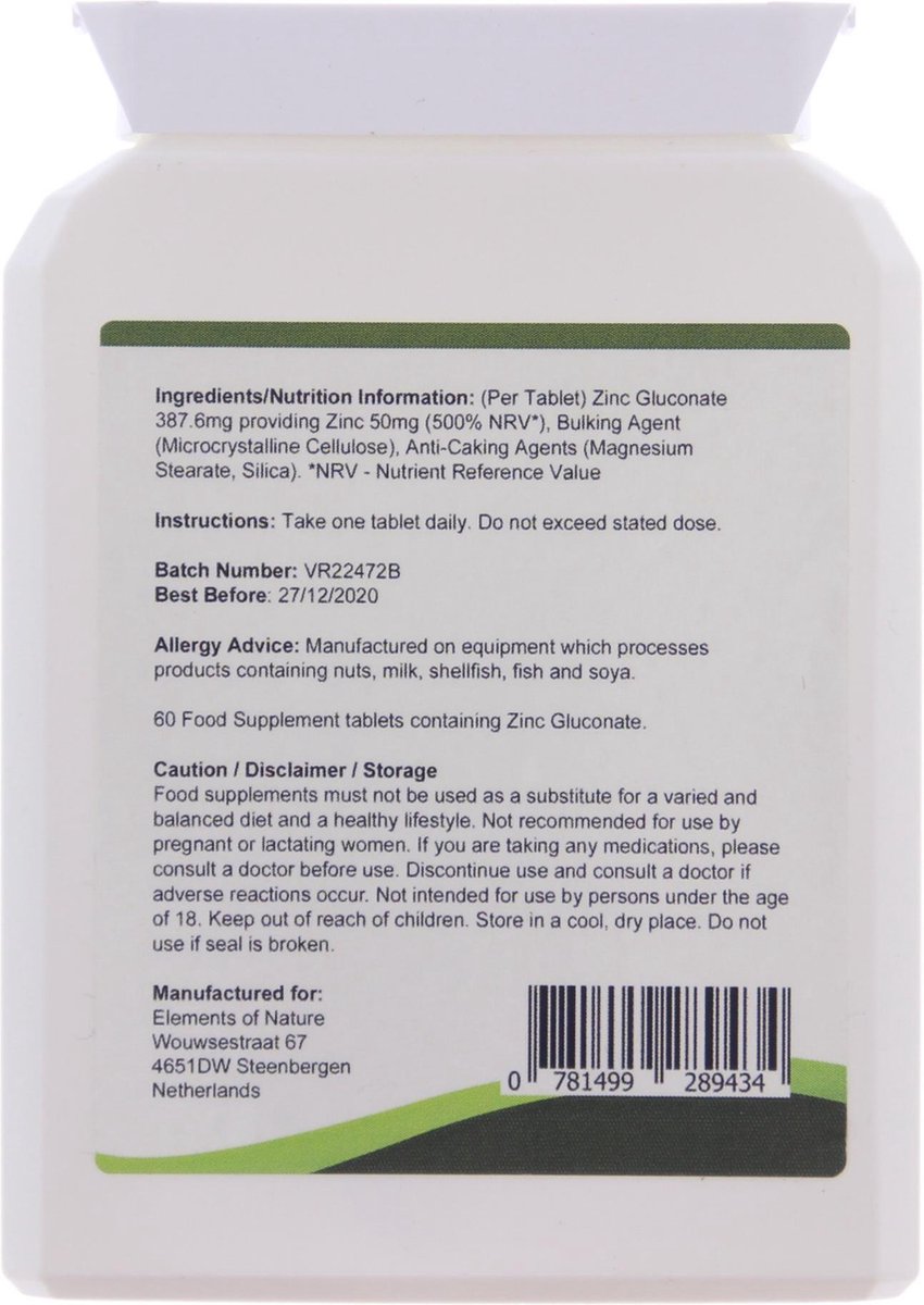 Zinc Gluconate/ Zink Gluconaat 60 Tabletten