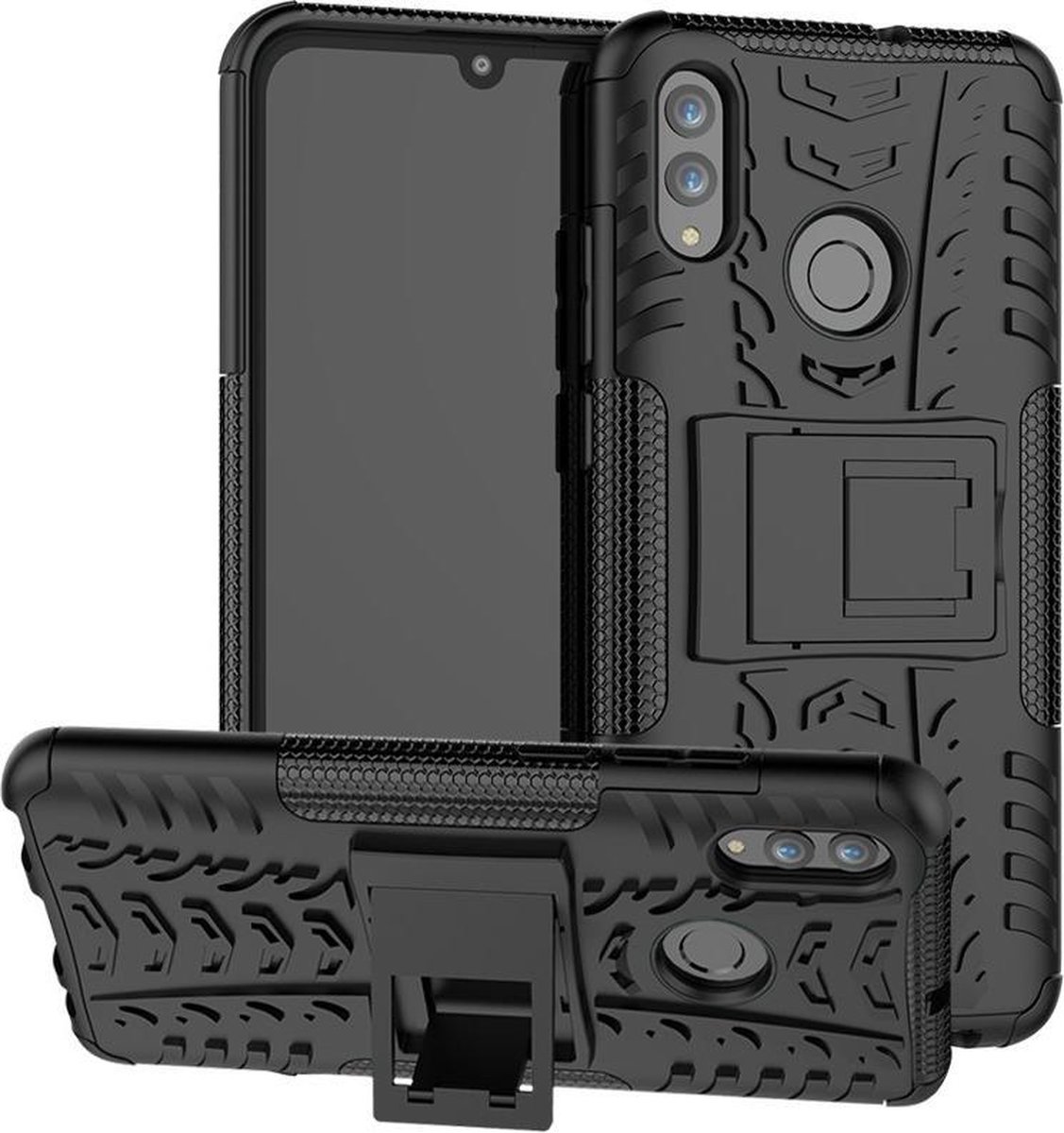 Rugged Kickstand Back Cover - Geschikt voor Huawei P Smart (2019) Hoesje - Zwart