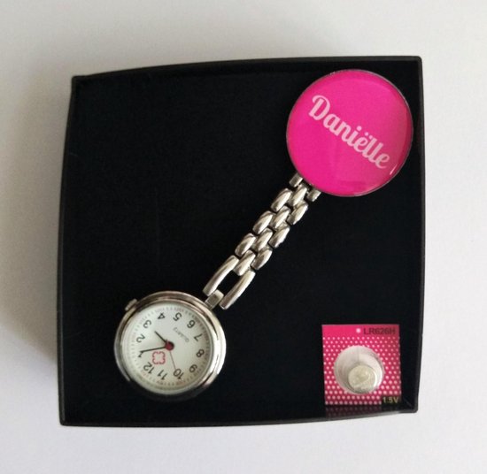 Treasure Trove® Gepersonaliseerd Verpleegstershorloge – Zusterhorloge Horloge met Naam – Dames – Felroze – 25mm - Treasure Trove