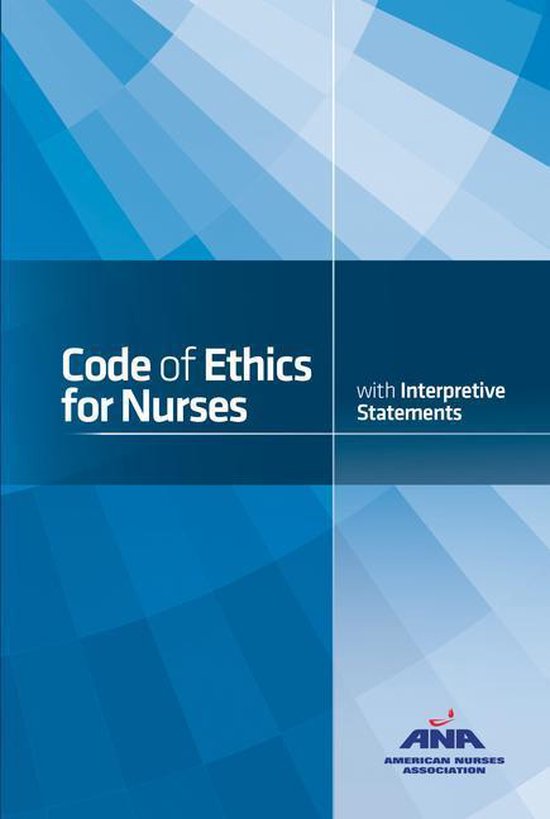 Boekomslag: 'Code of Ethics for Nurses' met blauw abstract patroon en ANA-logo onderaan.