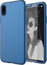 Kunststof full coverage 360º telefoonhoesje voor iPhone 7 / iPhone 8 – Inclusief gehard glas screen protector – Donkerblauw