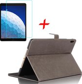 Hoes + Screenprotector geschikt voor iPad Air 10.5 (2019) - Smart Book Case Lederen Hoesje - iCall - Grijs