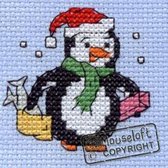 Mini Borduurpakketje Pinguin Doet Kerstinkopen - Mouseloft