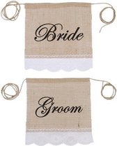 Bruiloft - Naambord - Banner - wedding - jute - kant - Groom & Bride