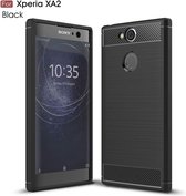DrPhone BCR1 Hoesje - Geborsteld TPU case - Ultimate Drop Proof Siliconen Case - Carbon fiber Look - Geschikt voor Xperia XA2 -Zwart