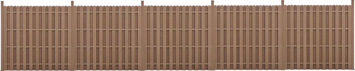 WPC Schuttingpaneel 11 planken met palen 185x932 cm bruin
