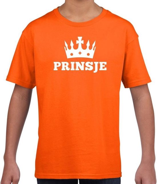 Oranje Prinsje met kroon t-shirt jongens - Oranje Koningsdag kleding 158/164