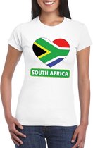 Zuid Afrika hart vlag t-shirt wit dames M