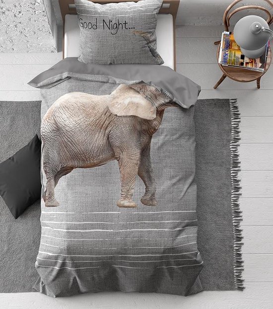 Registratie delicaat Schepsel 1 persoons katoenen dekbedovertrek grijs met een fotoprint van een olifant  | bol.com