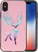 Borduurwerk Hert Back Cases voor iPhone X Licht Roze