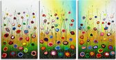 Acrylverf schilderij - 3 luik schilderij - Bloemen Spring - 130 x 70 cm