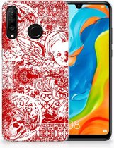 Huawei P30 Lite TPU Hoesje Design Angel Skull Red