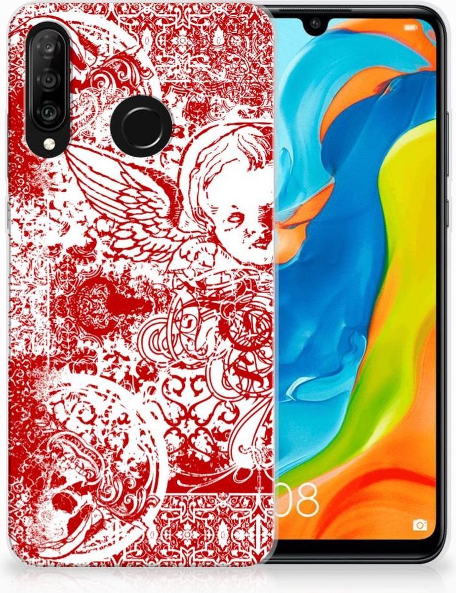 Back Cover voor Silicone Back Case Huawei P30 Lite Angel Skull Rood