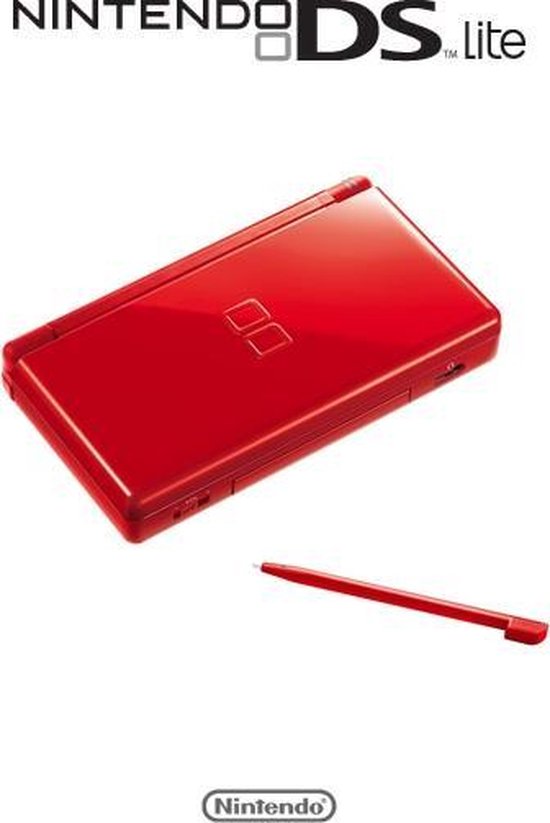 Gesloten rode Nintendo DS Lite met rode stylus.
