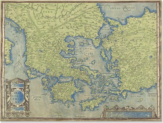 Schilderij op Canvas - Oude Landkaart van Griekenland - Abraham Ortelius