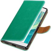 Zakelijke Book Case Telefoonhoesje Geschikt voor de Sony Xperia C6 - Portemonnee Hoesje - Pasjeshouder Wallet Case - Groen