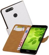 Croco Bookstyle Wallet Case Hoesjes voor Huawei Nova 2 Plus Wit