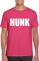 Hunk tekst t-shirt roze heren XL