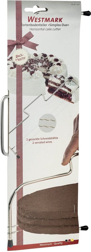 Westmark taartsnijder Simplex-Duo in verpakking, met afbeelding van taart en taartsnijder.