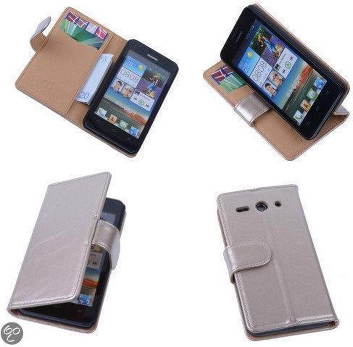 PU Leder Goud Hoesje Huawei Ascend Y330 Book/Wallet Case/Cover