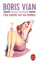 Boek 'J'irai cracher sur vos tombes' van Boris Vian, met een pin-up dame die een glas vasthoudt.